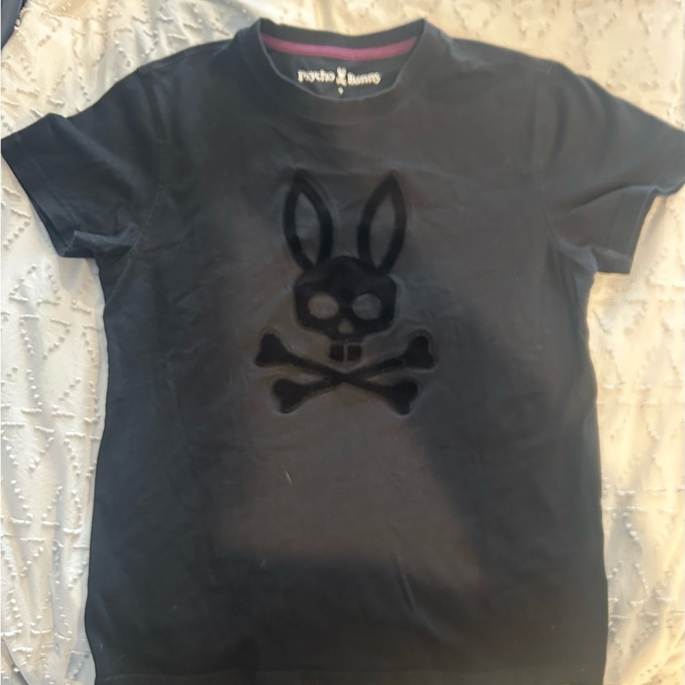 Psycho Bunny Kids Black T-Shirt with Black Fuzzy Logo - Size 3